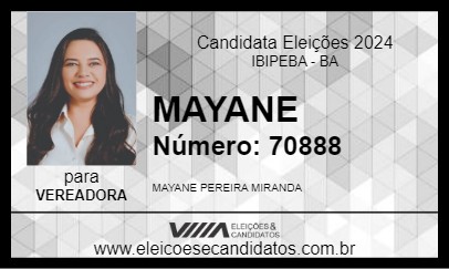 Candidato MAYANE 2024 - IBIPEBA - Eleições