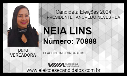 Candidato NEIA LINS 2024 - PRESIDENTE TANCREDO NEVES - Eleições