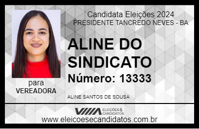 Candidato ALINE DO SINDICATO 2024 - PRESIDENTE TANCREDO NEVES - Eleições