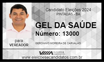 Candidato GEL DA SAÚDE 2024 - PINTADAS - Eleições