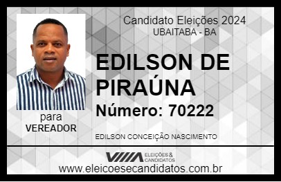 Candidato EDILSON DE PIRAÚNA 2024 - UBAITABA - Eleições