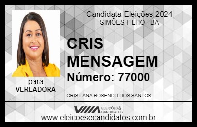 Candidato CRIS MENSAGEM 2024 - SIMÕES FILHO - Eleições