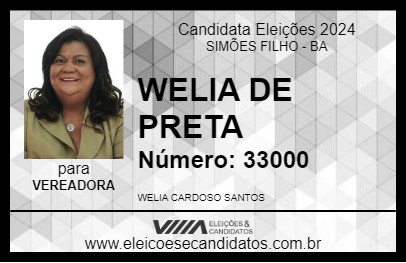 Candidato WELIA DE PRETA 2024 - SIMÕES FILHO - Eleições