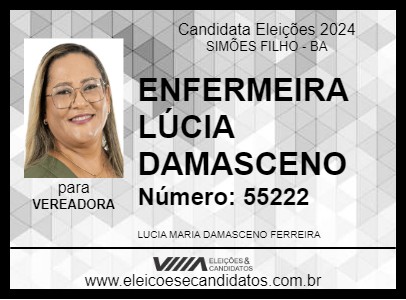 Candidato ENFERMEIRA LÚCIA DAMASCENO 2024 - SIMÕES FILHO - Eleições