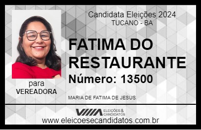 Candidato FATIMA DO RESTAURANTE 2024 - TUCANO - Eleições