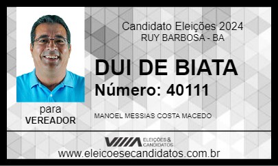 Candidato DUI DE BIATA 2024 - RUY BARBOSA - Eleições