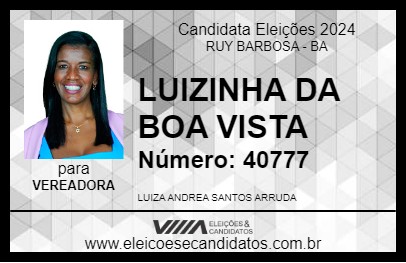 Candidato LUIZINHA DA BOA VISTA 2024 - RUY BARBOSA - Eleições