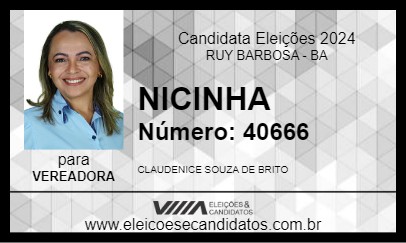 Candidato NICINHA 2024 - RUY BARBOSA - Eleições