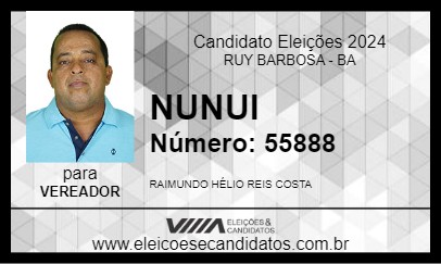 Candidato NUNUI 2024 - RUY BARBOSA - Eleições