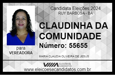 Candidato CLAUDINHA DA COMUNIDADE 2024 - RUY BARBOSA - Eleições