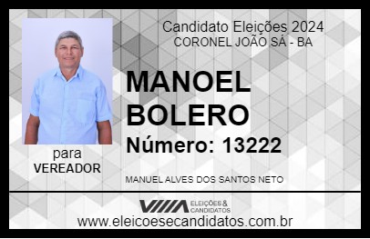 Candidato MANOEL BOLERO 2024 - CORONEL JOÃO SÁ - Eleições