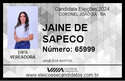 Candidato JAINE DE SAPECO 2024 - CORONEL JOÃO SÁ - Eleições