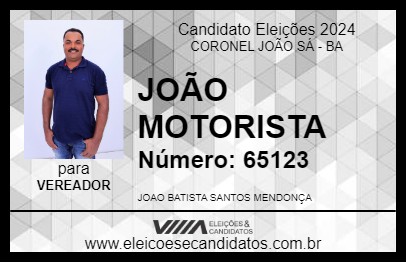 Candidato JOÃO MOTORISTA 2024 - CORONEL JOÃO SÁ - Eleições