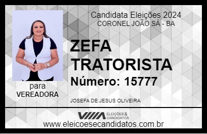 Candidato ZEFA TRATORISTA 2024 - CORONEL JOÃO SÁ - Eleições