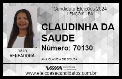 Candidato CLAUDINHA DA SAUDE 2024 - LENÇÓIS - Eleições