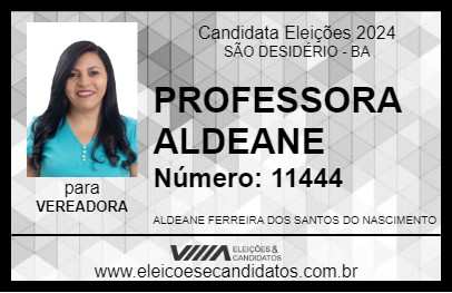 Candidato PROFESSORA ALDEANE 2024 - SÃO DESIDÉRIO - Eleições