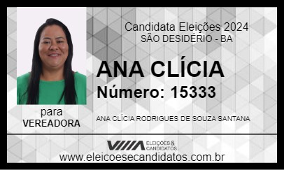 Candidato ANA CLÍCIA 2024 - SÃO DESIDÉRIO - Eleições