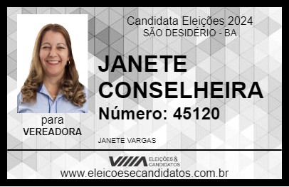 Candidato JANETE CONSELHEIRA 2024 - SÃO DESIDÉRIO - Eleições