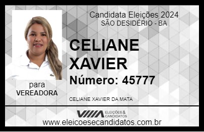 Candidato CELIANE XAVIER 2024 - SÃO DESIDÉRIO - Eleições