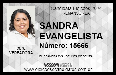 Candidato SANDRA EVANGELISTA 2024 - REMANSO - Eleições