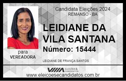 Candidato LEIDIANE DA VILA SANTANA 2024 - REMANSO - Eleições