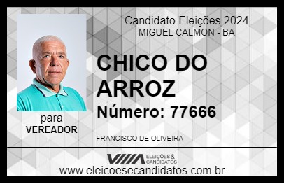 Candidato CHICO DO ARROZ 2024 - MIGUEL CALMON - Eleições