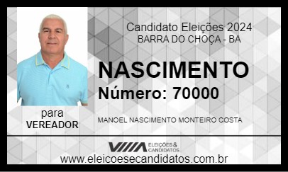 Candidato NASCIMENTO 2024 - BARRA DO CHOÇA - Eleições