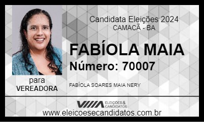 Candidato FABÍOLA MAIA 2024 - CAMACÃ - Eleições