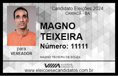 Candidato MAGNO TEIXEIRA 2024 - CAMACÃ - Eleições