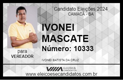 Candidato IVONEI MASCATE 2024 - CAMACÃ - Eleições