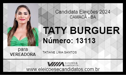 Candidato TATY BURGUER 2024 - CAMACÃ - Eleições