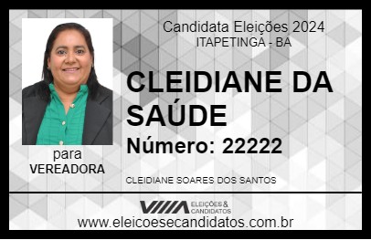 Candidato CLEIDIANE DA SAÚDE 2024 - ITAPETINGA - Eleições