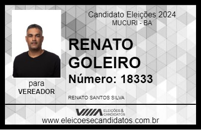 Candidato RENATO GOLEIRO 2024 - MUCURI - Eleições