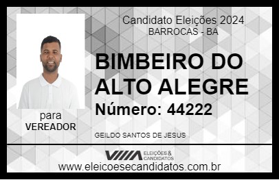 Candidato BIMBEIRO DO ALTO ALEGRE 2024 - BARROCAS - Eleições