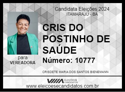 Candidato CRIS DO POSTINHO DE SAÚDE 2024 - ITAMARAJU - Eleições