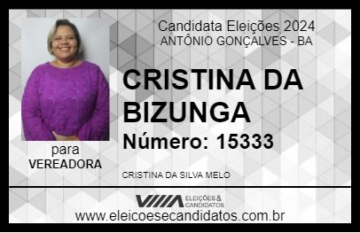 Candidato CRISTINA DA BIZUNGA 2024 - ANTÔNIO GONÇALVES - Eleições