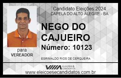 Candidato NEGO DO CAJUEIRO 2024 - CAPELA DO ALTO ALEGRE - Eleições