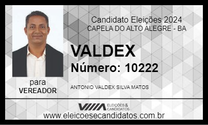 Candidato VALDEX 2024 - CAPELA DO ALTO ALEGRE - Eleições