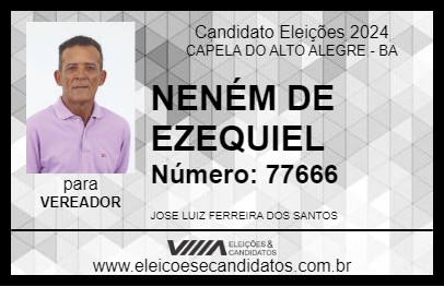 Candidato NENÉM DE EZEQUIEL 2024 - CAPELA DO ALTO ALEGRE - Eleições