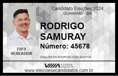 Candidato RODRIGO SAMURAY 2024 - GUANAMBI - Eleições