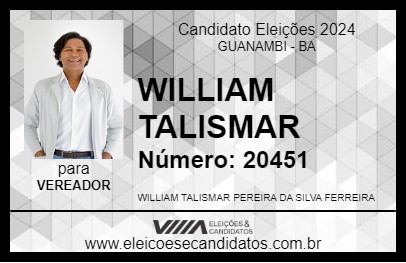 Candidato WILLIAM TALISMAR 2024 - GUANAMBI - Eleições