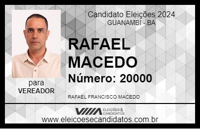 Candidato RAFAEL MACEDO 2024 - GUANAMBI - Eleições