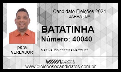 Candidato BATATINHA 2024 - BARRA - Eleições