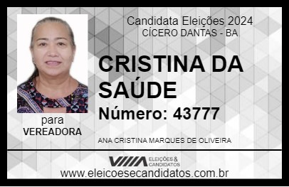 Candidato CRISTINA DA SAÚDE 2024 - CÍCERO DANTAS - Eleições