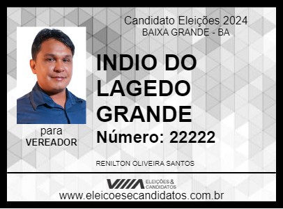 Candidato INDIO DO LAGEDO GRANDE 2024 - BAIXA GRANDE - Eleições