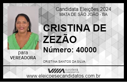 Candidato CRISTINA DE ZEZÃO 2024 - MATA DE SÃO JOÃO - Eleições