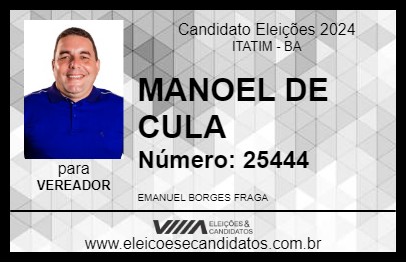 Candidato MANOEL DE CULA 2024 - ITATIM - Eleições