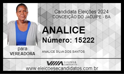 Candidato ANALICE 2024 - CONCEIÇÃO DO JACUÍPE - Eleições