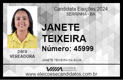 Candidato JANETE TEIXEIRA 2024 - SERRINHA - Eleições