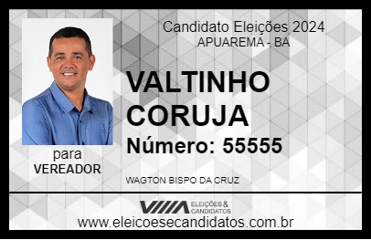 Candidato VALTINHO CORUJA 2024 - APUAREMA - Eleições